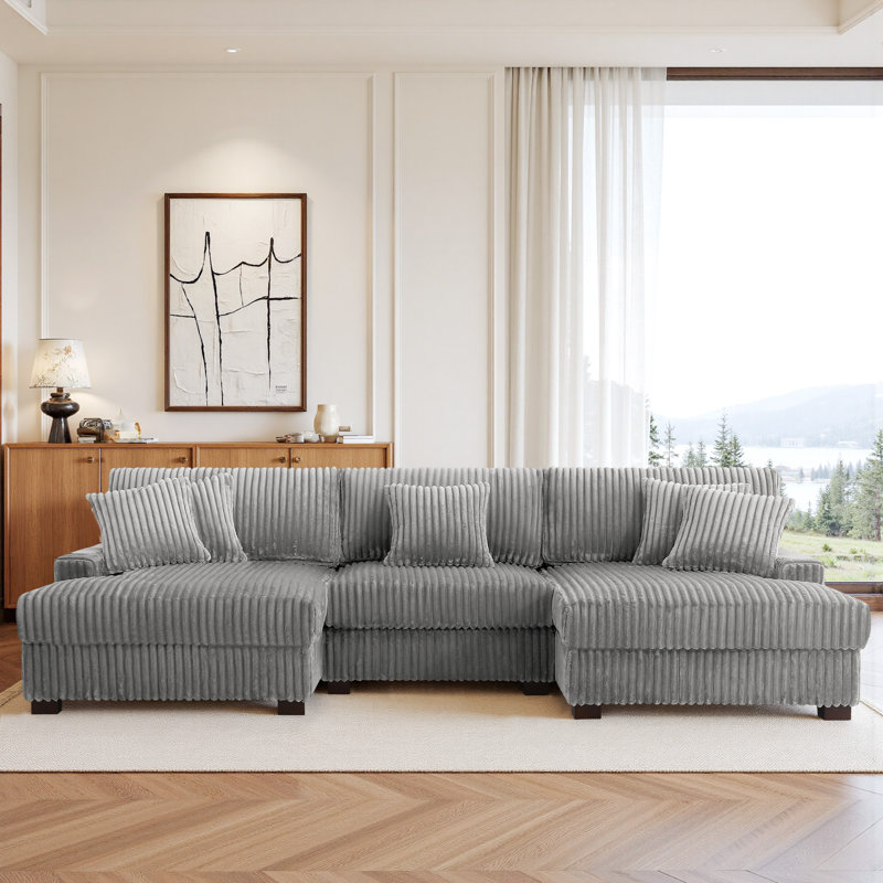 3 Seater Sectional, Light Grey Polyester/Foam Padding