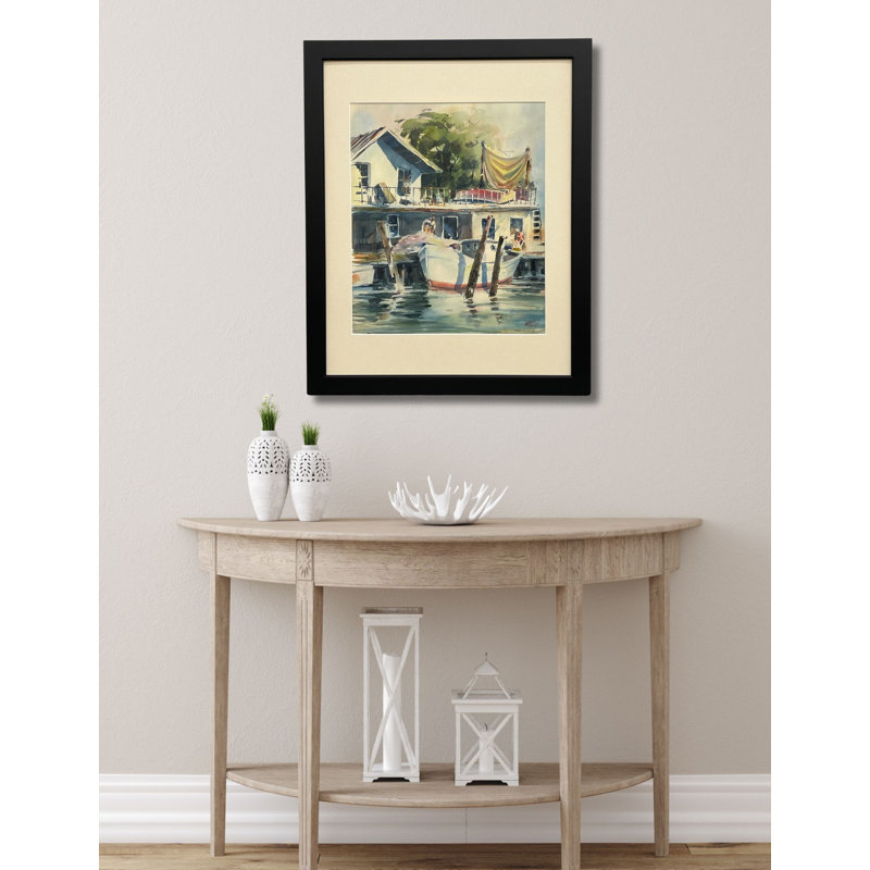 Aquarelle de paysage marin de style Mid-Century