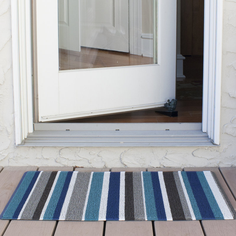 Non-Slip Striped Doormat, Blue