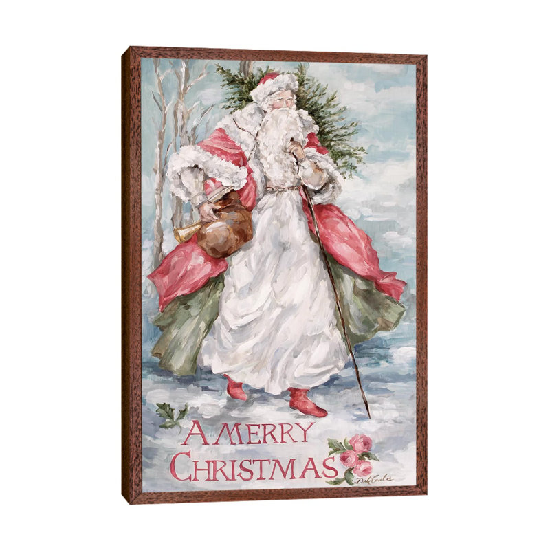 North Woods Santa by Debi Coules - Floater Frame Painting on Canvas, Brown