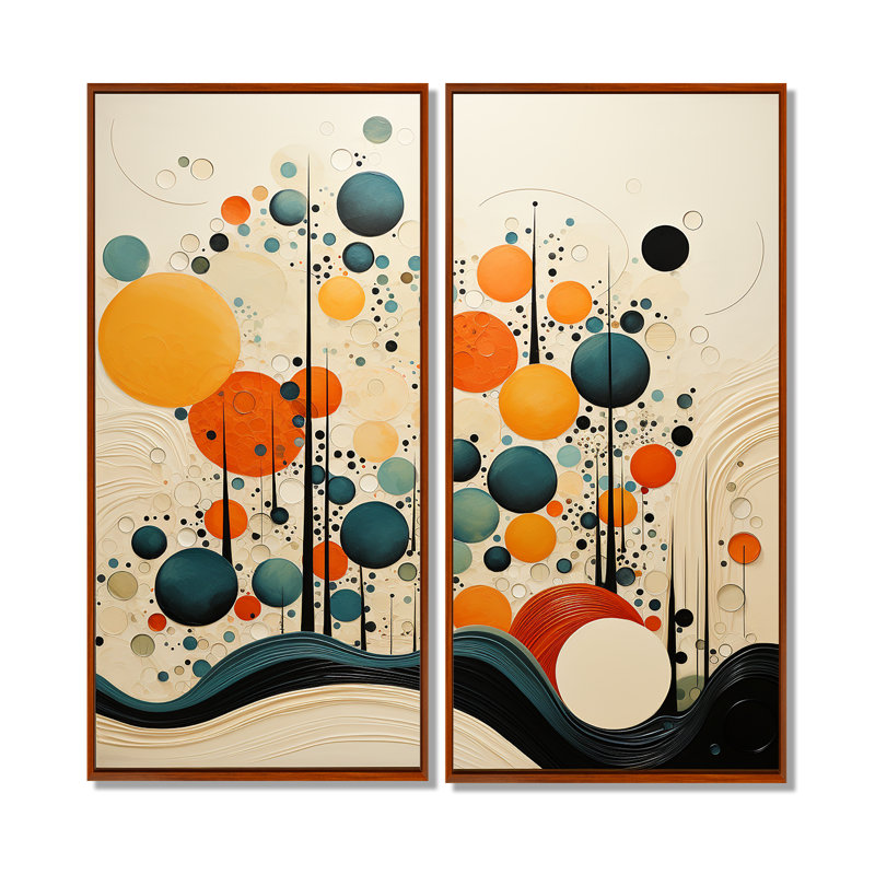 Orange Mid Century Organic Harmony II - art mural moderne orange Mid-Century, H 32 po x l 32 po, Brun