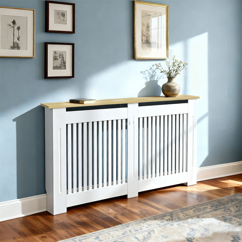Tablette haute haute pour radiateur avec revêtement en bois et plateau en bois aggloméré, H 36,42 po x l 59,84 po x P 7,87 po