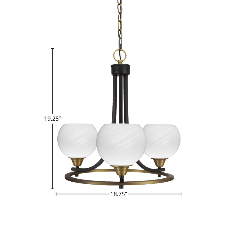 Lustre 3 lumières Waddon Paramount, H 19,25 po x l 18,75 po x P 18,75 po, Marbre blanc, Noir mat / laiton