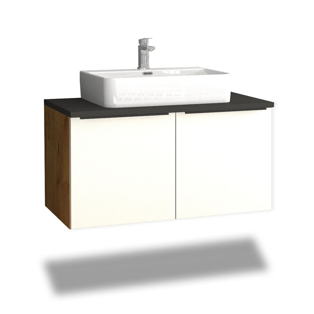 Odin washbasin with base cabinet, 96cm, alpine white / rustic oak / oak, metal handles