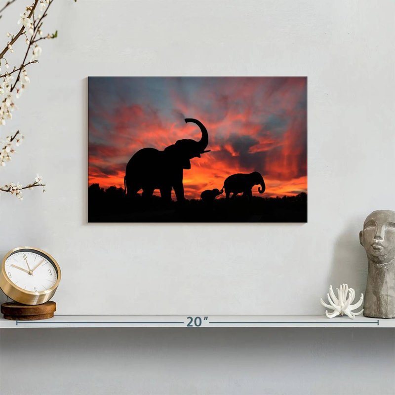 Elephant Silhouette Sunset, 8" H x 12" W