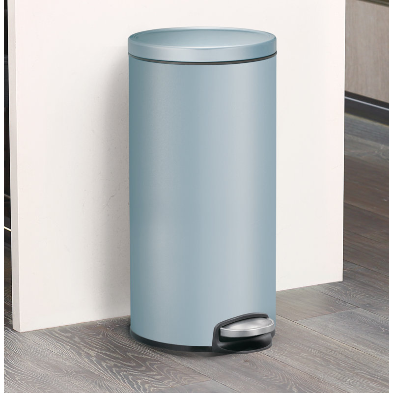 Eva Steel Step On Kitchen Trash Can, Titanium Blue, 30 L