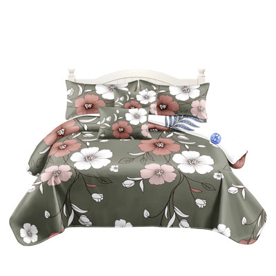 5-Piece Sage Green Floral Duvet Cover Set with Throw Pillow Covers, Vintage Botanical Comforter Cover with 4 Corner Ties, Soft Microfiber, Pet Friendly & Wrinkle Free
