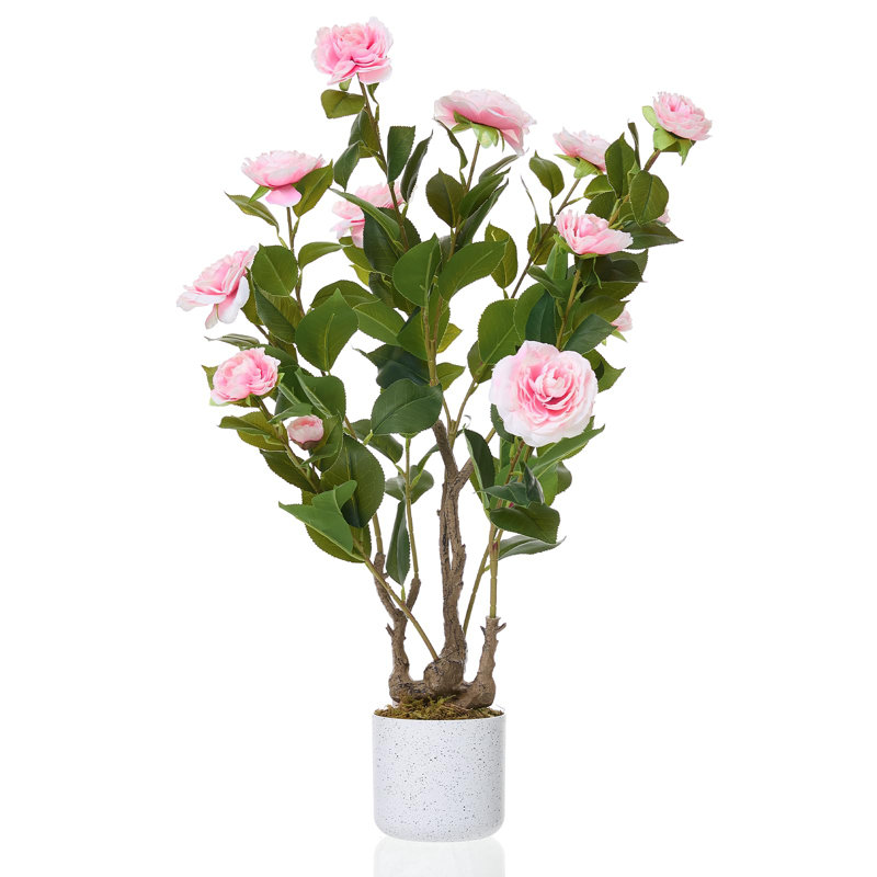 Arbre de camélia artificiel en pot pour le bureau extérieur, 1
