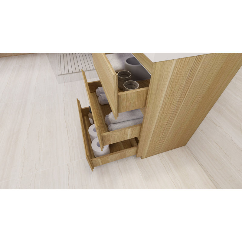 Meuble-lavabo autoportant Rheana 24 po avec évier en acrylique renforcé, Chêne blanc