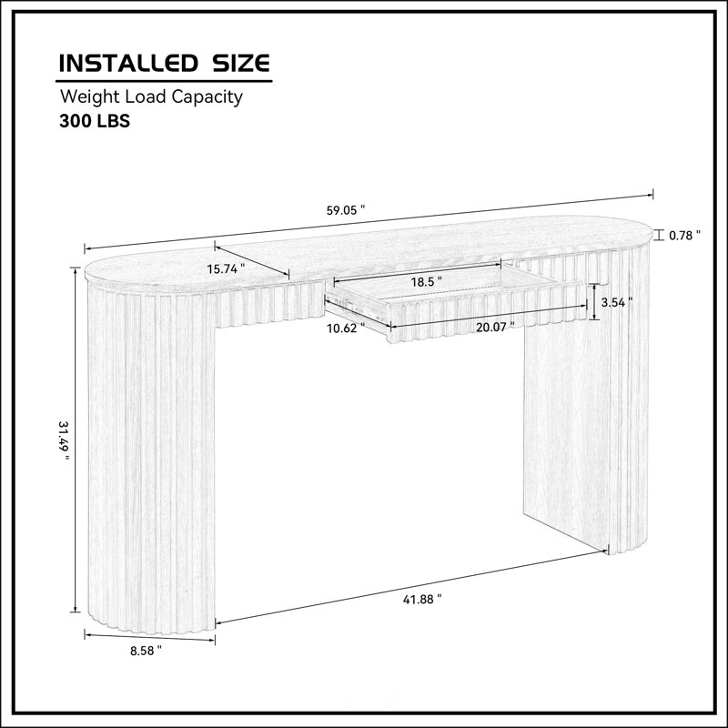 Elegant Modern Console Table With Drawer And Vertical Stripe Design For Living Room Hallway Foyer Entrance Study, Natural