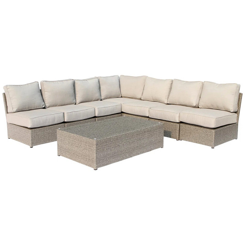 Ensemble de patio en osier 6 places avec coussins entièrement assemblé, Coussin gris clair / structure grise