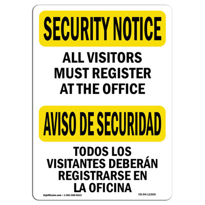Visitors Must Register Bilingual Sign