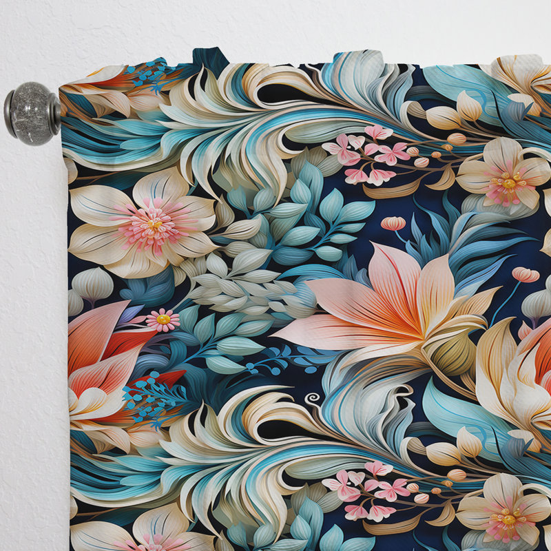 Motif botanique à motif cachemire bleu et rose II - Rideau floral - Velours obscurcissant - 1 panneau, L 52 po x L 95 po