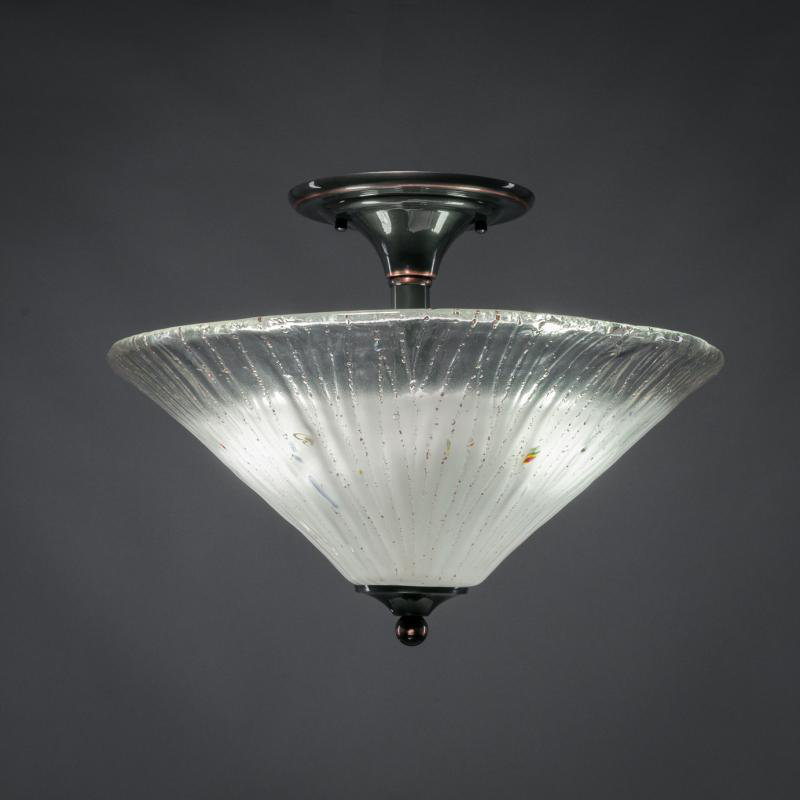 Semi-Flush 2 Bulbs With 16" Crystal Glass, Frosted Crystal, Black Copper