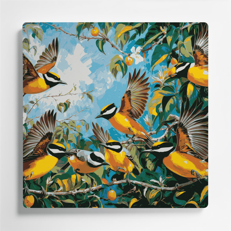 «Birds Great Kiskadee», art mural en métal brun, H 384 po x l 384 po x P 0,05 po