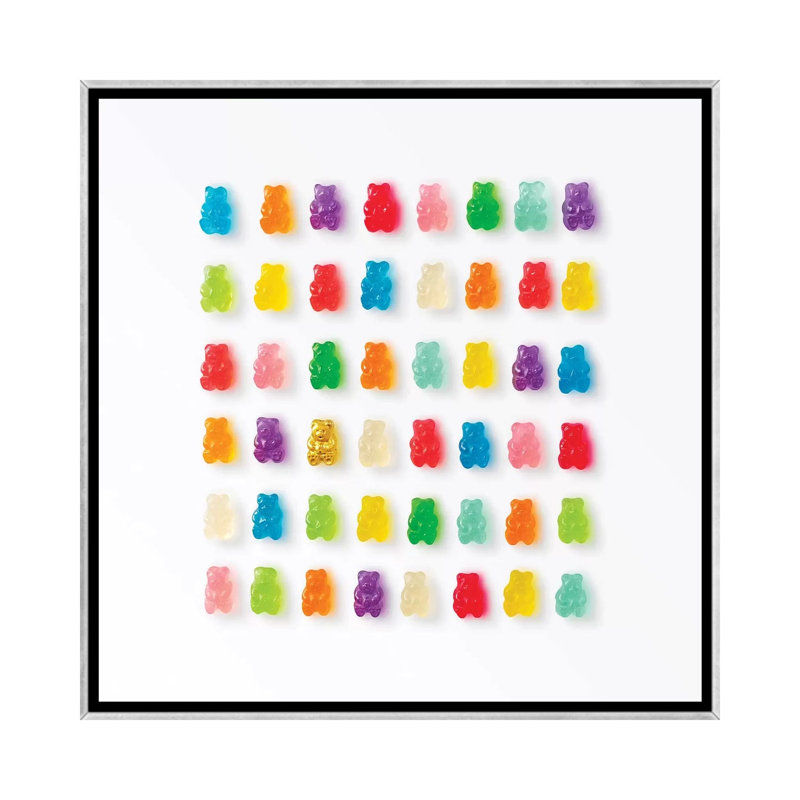 Reproduction de photo « Rainbow Bears » par Erin Summer, Pas de tapis, Toile avec cadre argenté, H 18 po x l 18 po x P 1,5 po