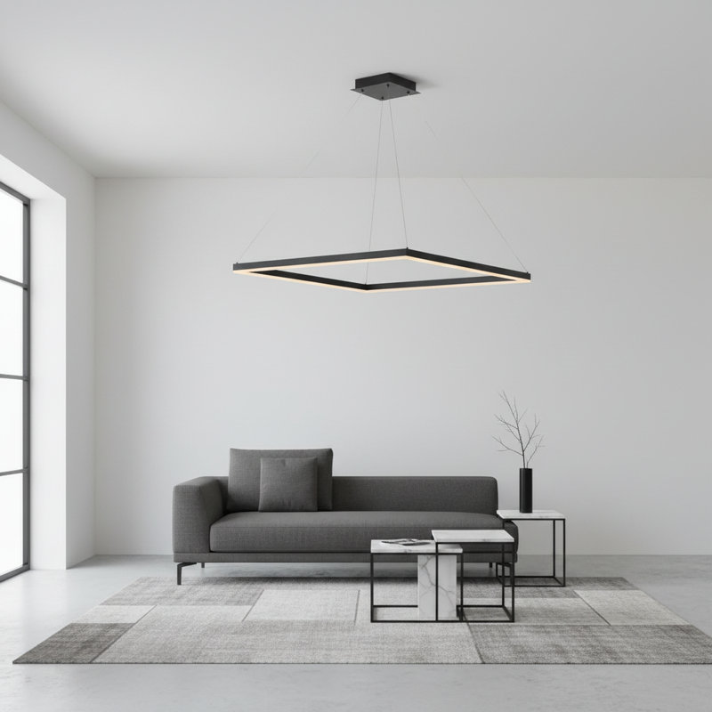 Kalvin 1-Light Modern Chandelier Square Kitchen Island Pendant Lighting with Remote Control, 62"H x 23.60"W x 23.60"D