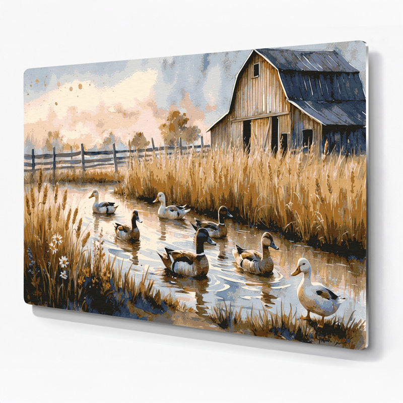 «Farm Ducks», art mural en métal beige, H 11 po x l 14 po