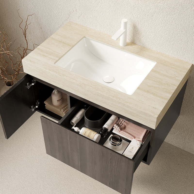 36" Bathroom Vanity and Sink, Beige/Espresso