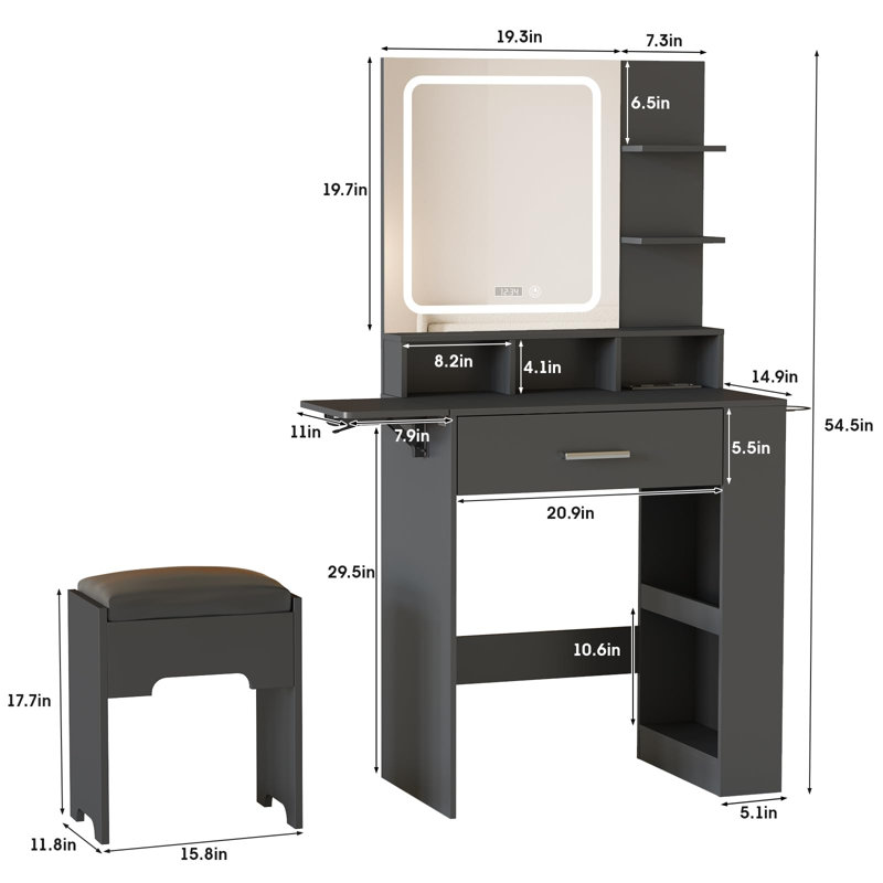 Basso Vanity with Mirror and Seat, Black