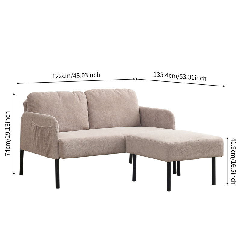 Canapé moderne en L en polyester avec repose-pieds, Beige, H 29,13 po x l 48,03 po x P 30,31 po