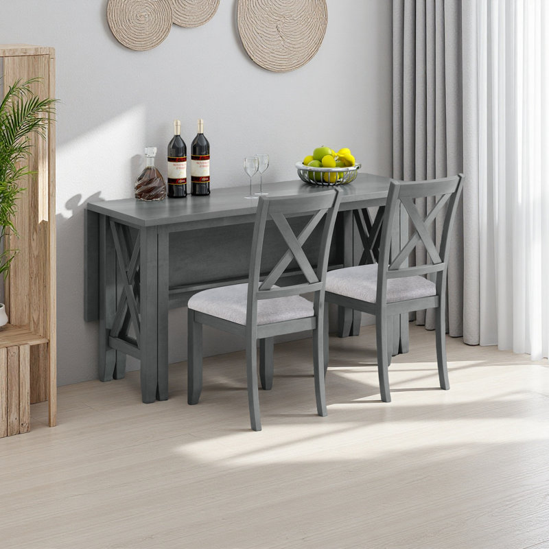 Ensemble de salle à manger 6 pièces en bois massif avec 4 chaises et banc, Gris, Gris/gris pâle, Gris/gris pâle