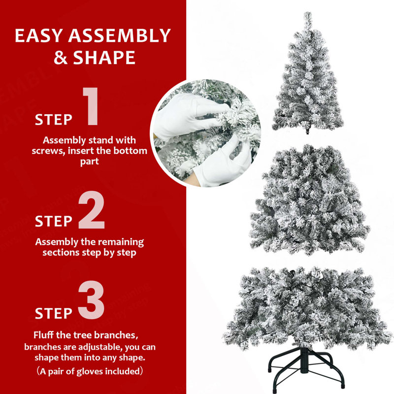 Arbre de Noël floqué avec support en métal robuste pour la décoration de maison, de bureau ou d'appartement, 4'