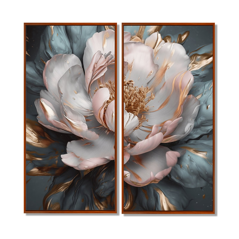 Rose et gris pivoines en fleurs I - pivoines, art mural, H 20 po x l 24 po, Brun, Reproduction encadrée sans passe-partout