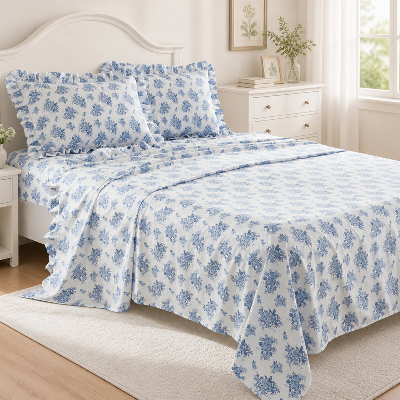 Ensemble de draps ultra-doux en microfibre à ourlet à volants et poches profondes, Twin Sheet Set with 2 Pillowcases
