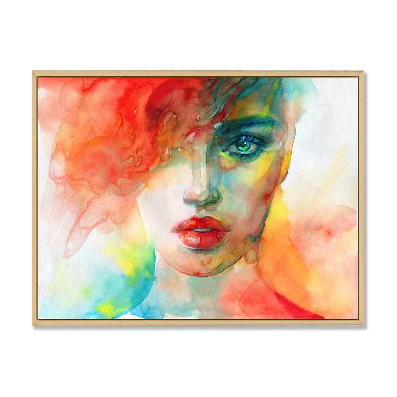 Mannequin avec maquillage Vivid IV - décoration murale sur toile glam, H 8 po x l 12 po x P 1 po, Cadre flottant brun
