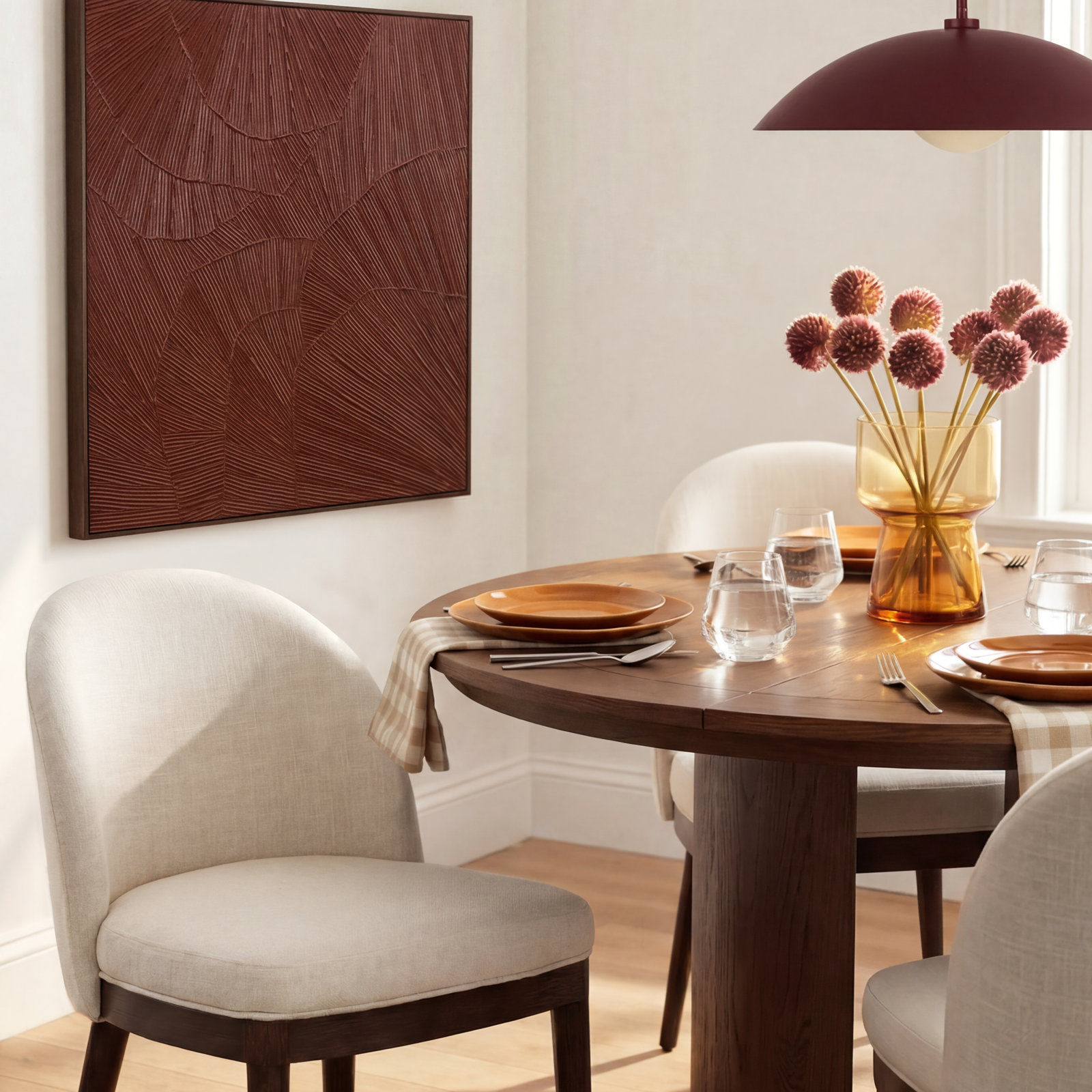 Huxley Single Light Steel Dimmable Pendant, Burgundy