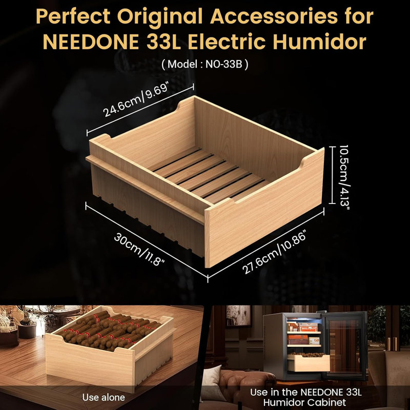 Tablette avec tiroir en bois de cèdre espagnol pour humidificateur à cigares 33L