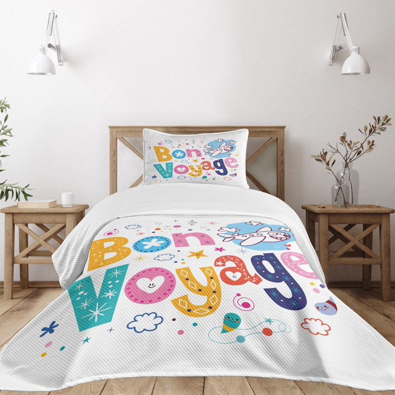 Ambesonne Funny Bedspread Set Happy Message Multicolor