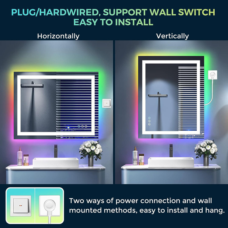  Wayfair Basics® UL Certified RGB Backlit & LED Frontlit Anti-Fog Tempered Glass Bathroom/Vanity Mirror, 40" x 32"