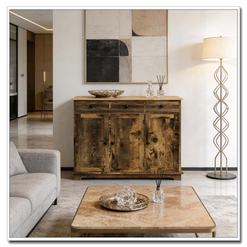 Armoire de rangement rustique avec conception anti-basculement, Marron foncé