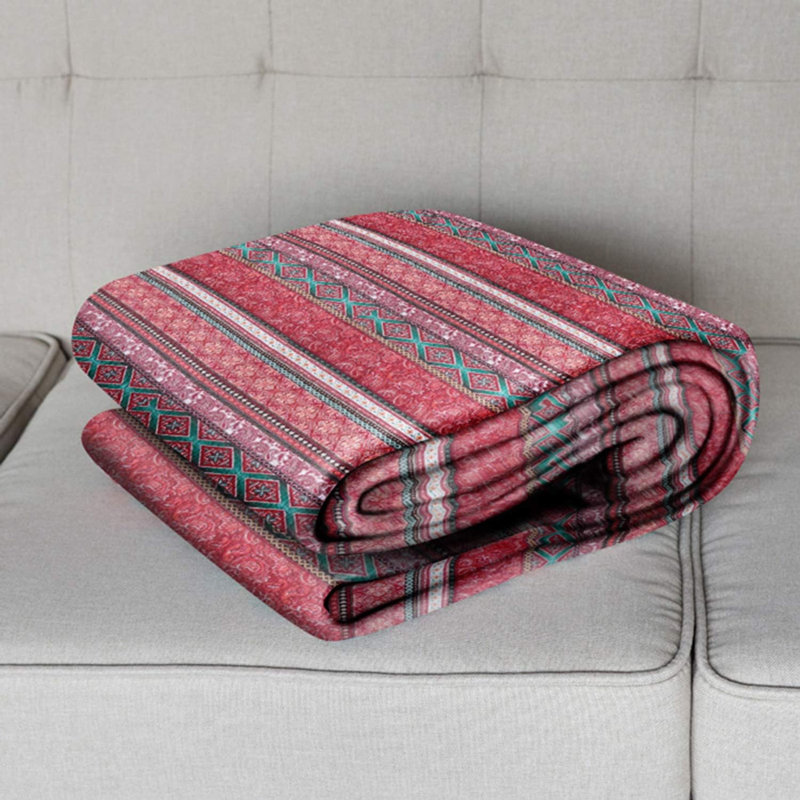 Couverture de canapé HoneiLife en coton rouge bohémien 60 po x 78 po, Look rouge rétro