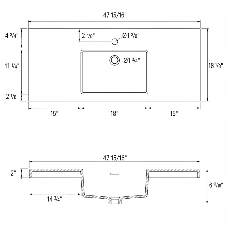 48-Inch Modern White Engineered Stone Bathroom Vanity Top with Integrated Rectangular Sink