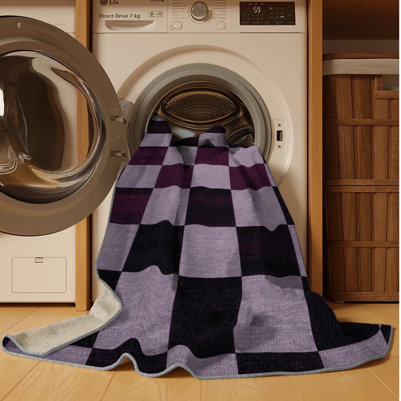Machine Washable Checkered Pink Area Rug, Round 3'