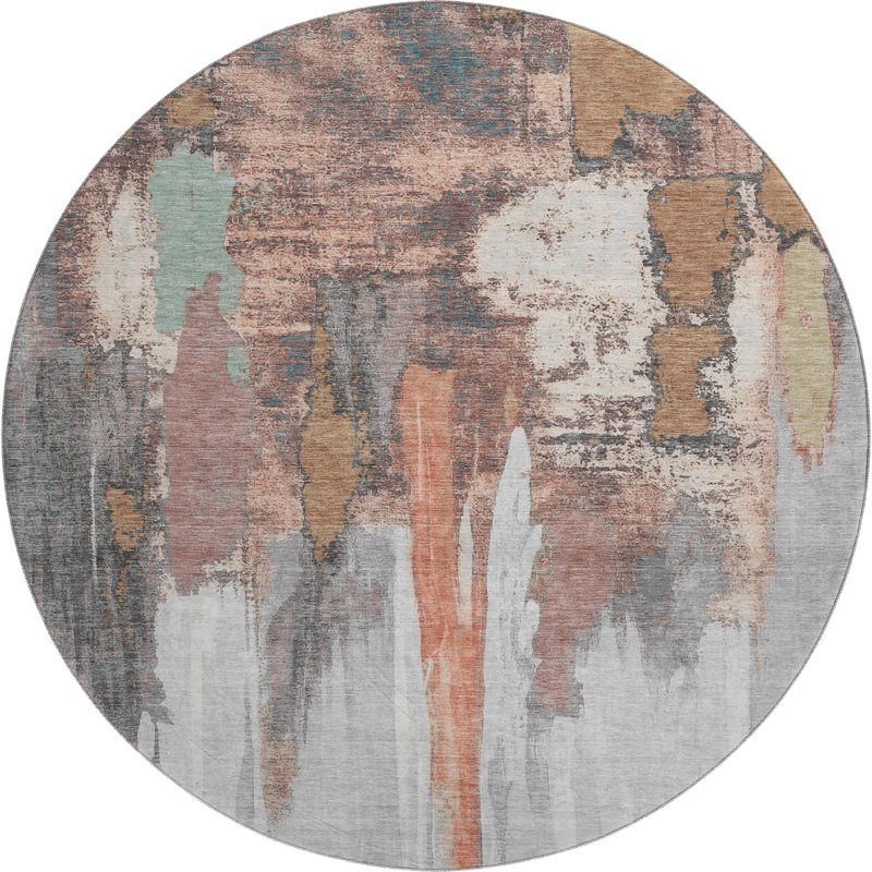 Premium Machine Washable Mouton AMF1979 Abstract Rug, Round 8'