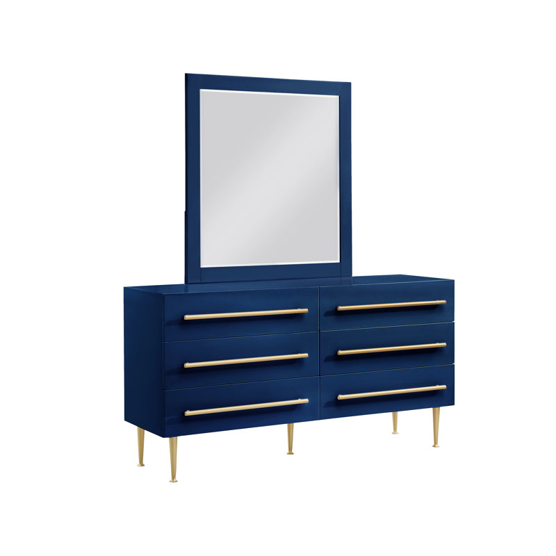 Ensemble commode 6 tiroirs et miroir Deneus, Marine