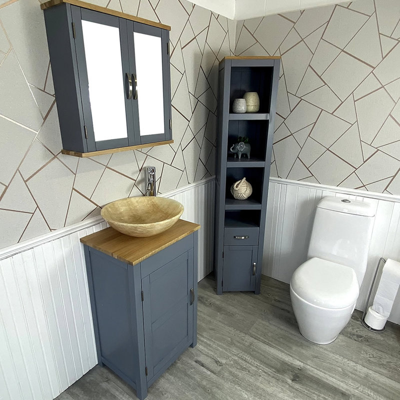 Marshburn 485mm Single Bathroom Vanity with Vessel Stone Basin, Grey, Beige