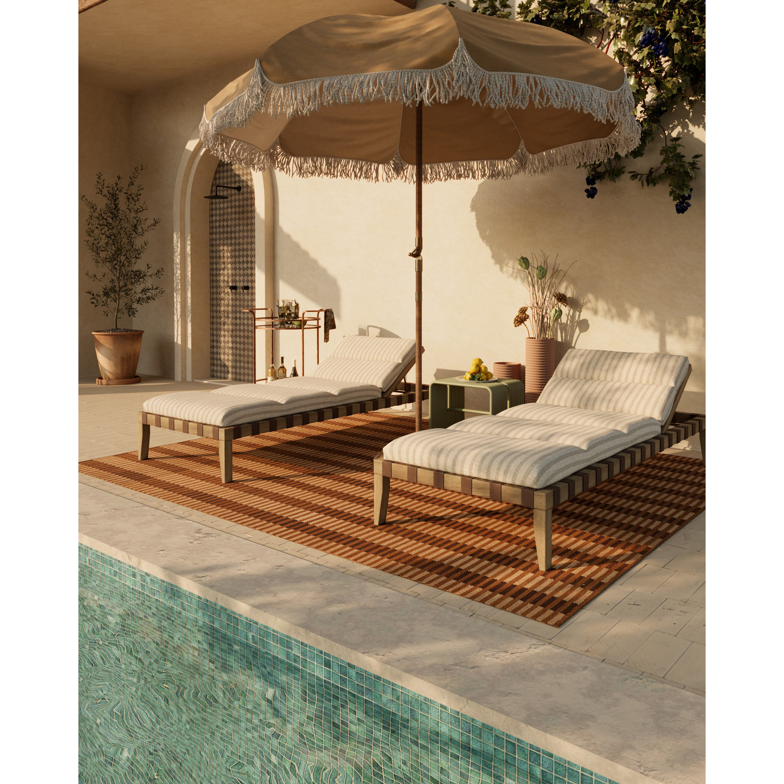Acerra Beige Hand-Woven Striped Outdoor Rug, Rectangle 8'10" x 11'10"