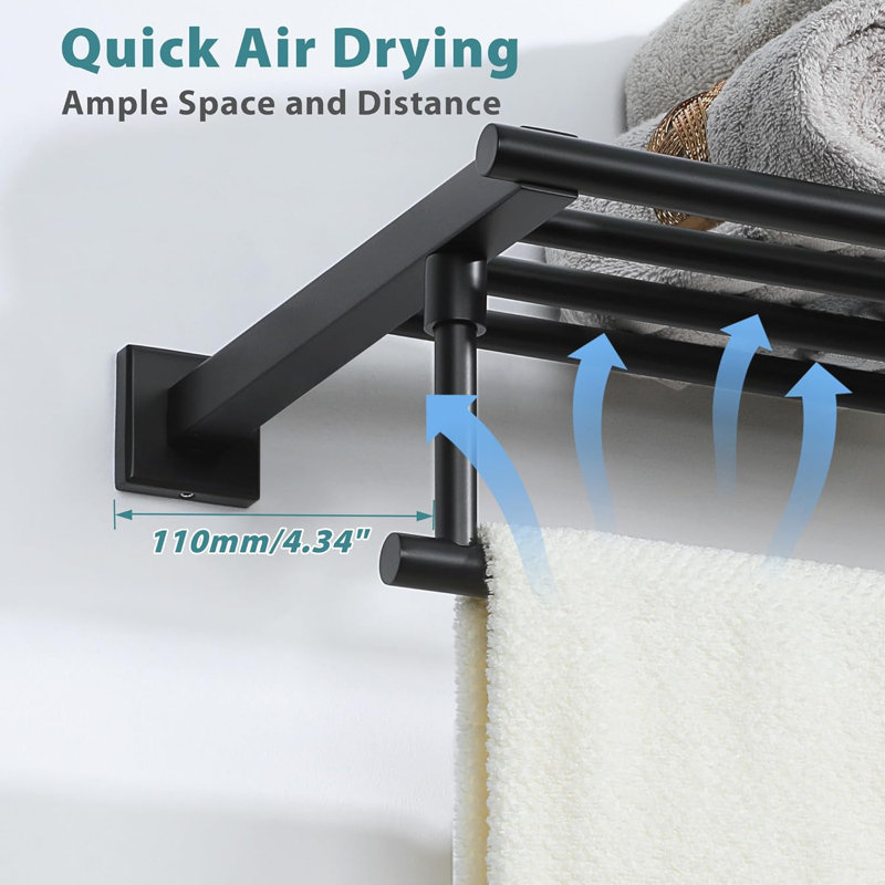 Heavy-Duty Stainless Steel Towel Rack Wall Mounted With 2-Tier Shelf, Rustproof Bathroom Towel Holder For Maximized Storage And Organization