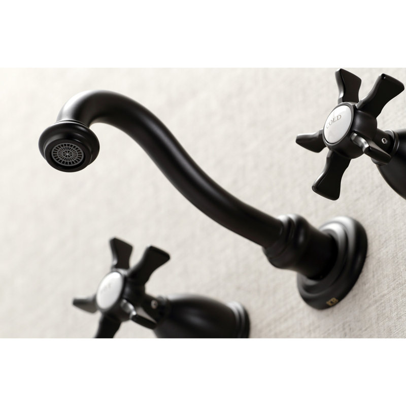 Kingston Brass Hamilton Two-Handle 3-Hole Wall Mount Bathroom Faucet, Matte Black
