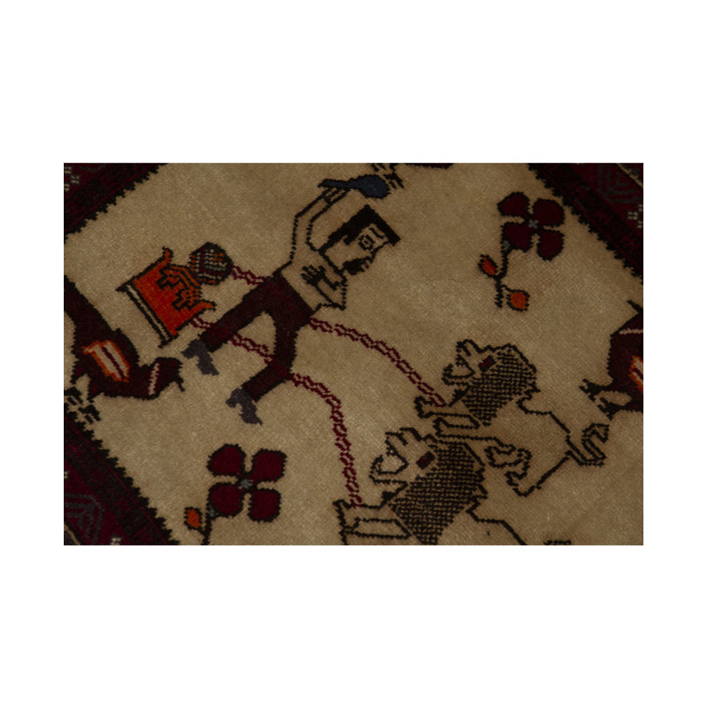 Tapis prune et beige noué à la main de haute qualité