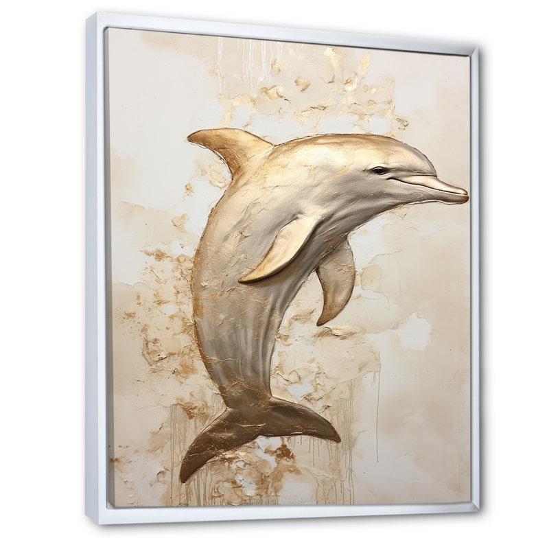 «Beige et doré», impression sur toile, Cadre flottant blanc, H 44 po x l 34 po x P 1,5 po