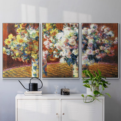 Two Vases With Chrysanthems, 1888 Framed On Canvas 3 Pieces Print