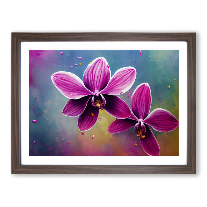 Idyllic Orchid Flowers Abstract - Single Picture Frame Print, 34cm H x 46cm W, Walnut