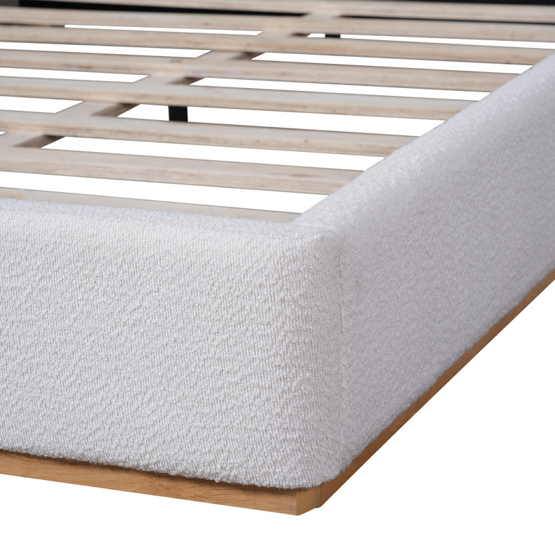 Eloria Modern Boucle Upholstered Bed Frame With Wingback Headboard And Solid Wood Base, Queen