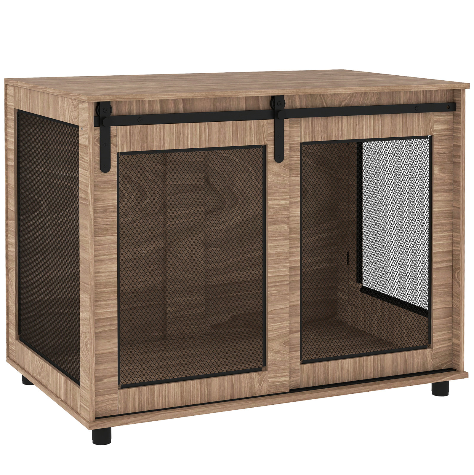 39" Dog Crate Furniture, Dog Kennel Furniture End Table with Sliding Barn Door, Furniture Style Dog Crate for Large Dogs, Walnut Brown